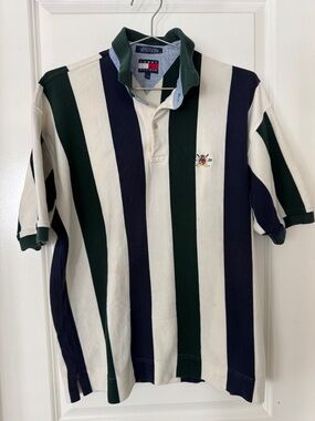 Tommy Hilfiger Green, Navy & White Striped Rugby Polo